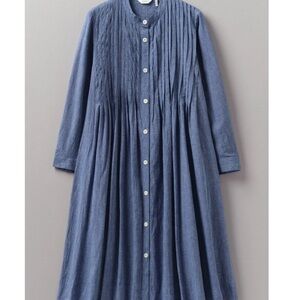 Gray Pleated Midi Dress with Bishop Sleeves